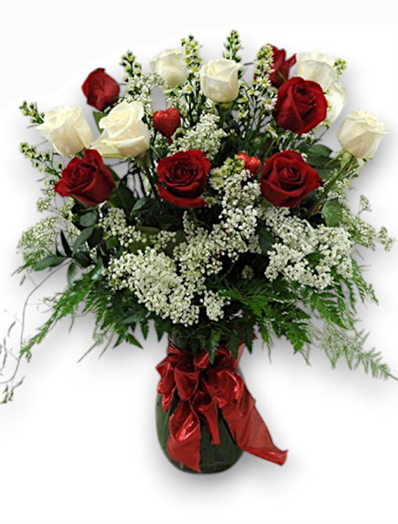 Long-Stem Red and White Roses
