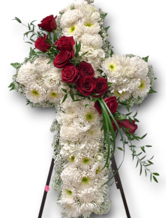 White Cross with Red Accent