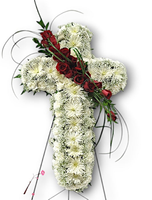 Floral Cross with Red Accent