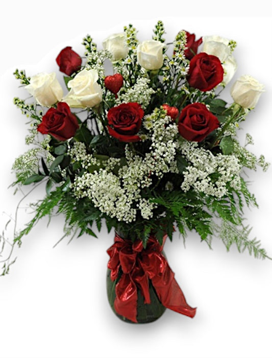 Long-Stem Red and White Roses
