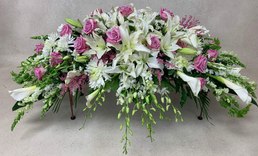 Pink and White Casket Spray- Half Cover